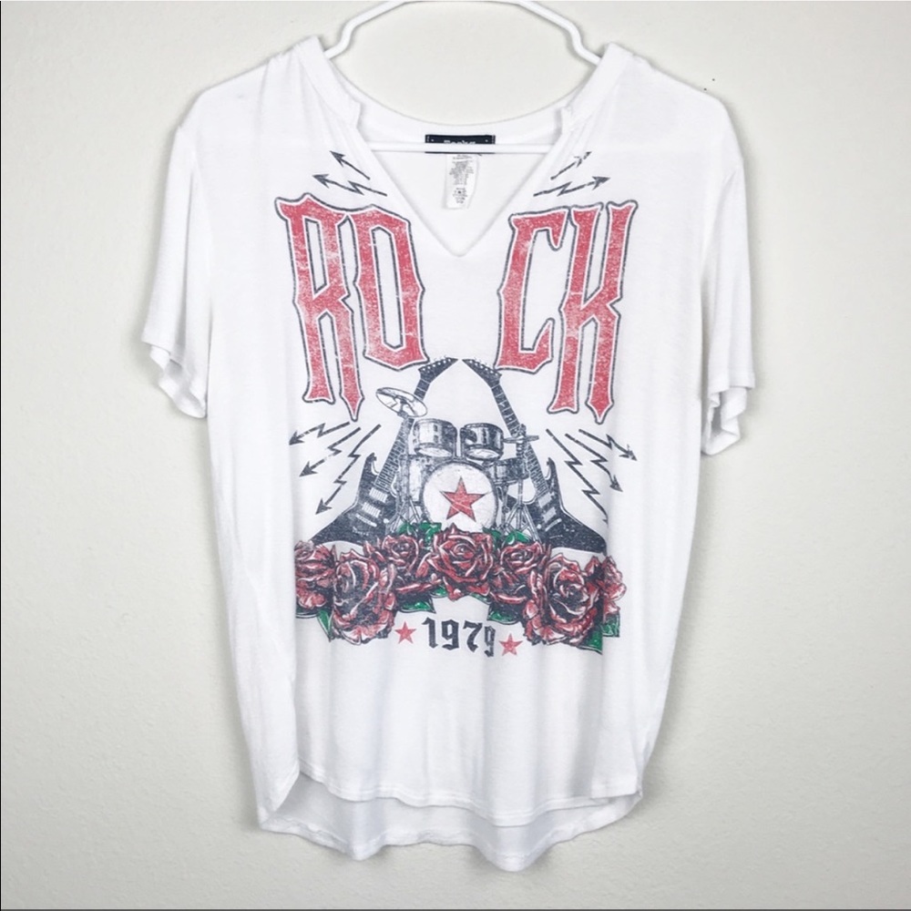 Toska Rock Band Tee Ripped V Neck Roses 1979 S